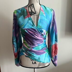 Silk wrap around long sleeve shirt
